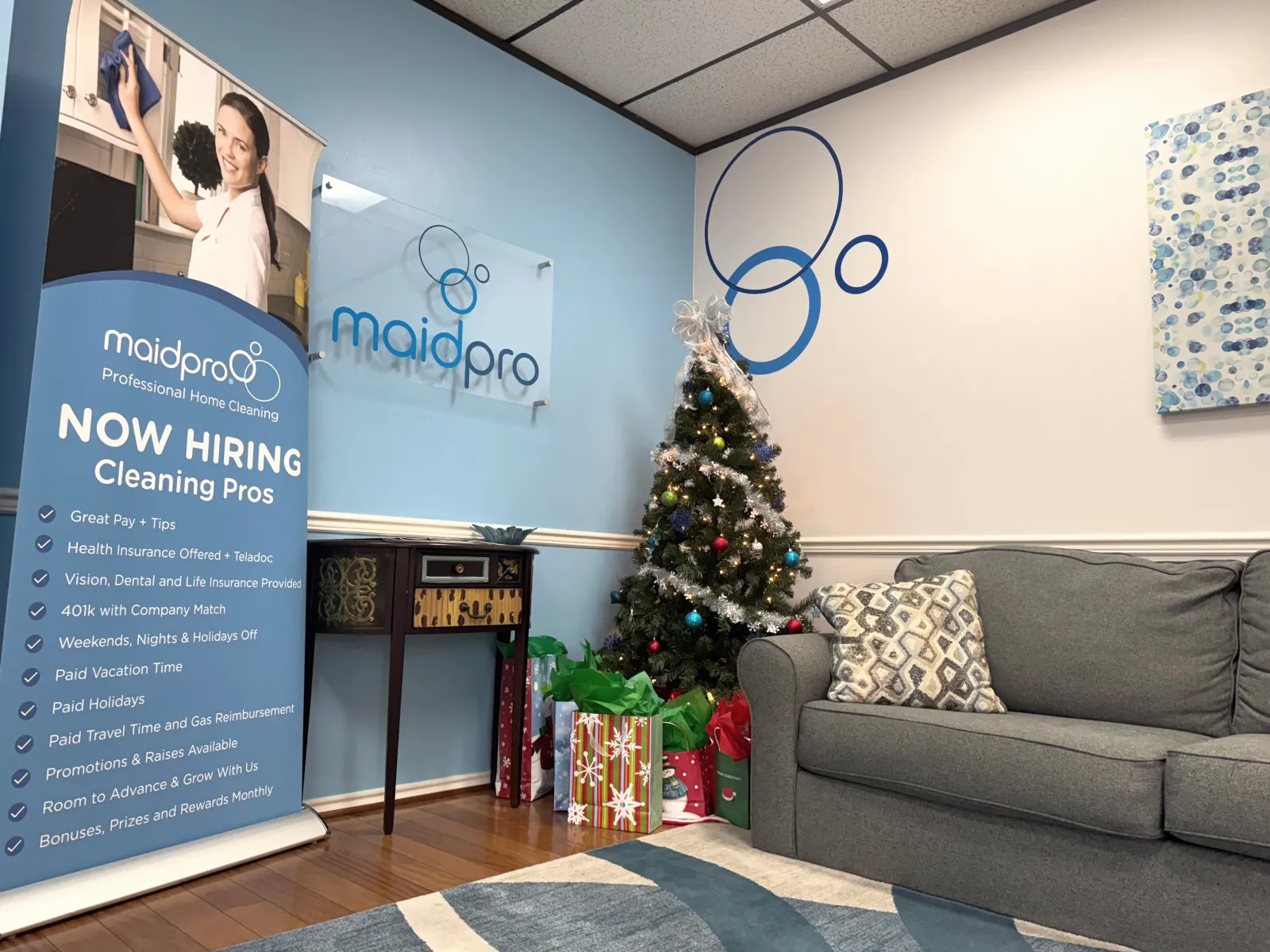 a christmas tree in a room