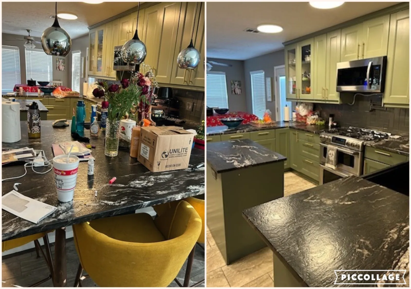 a kitchen with a table and chairs