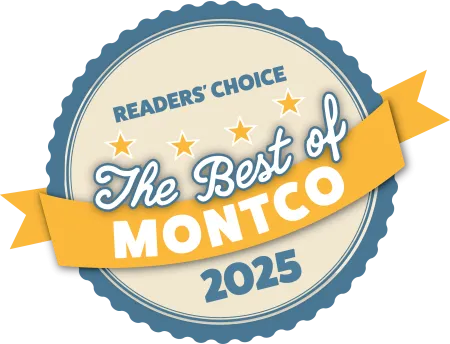 Readers' Choice award badge for The Best of Montco 2025 with blue and yellow ribbon design