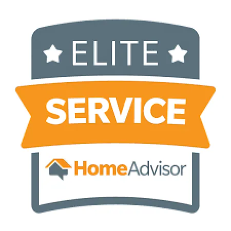 HomeAdvisor Elite Service badge with stars and house icon in orange and gray colors